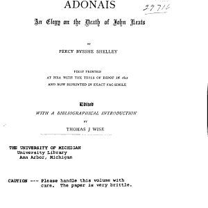 Adonais: An Elegy on the Death of John Keats