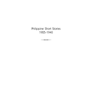 Philippine Short Stories, 1925-1940