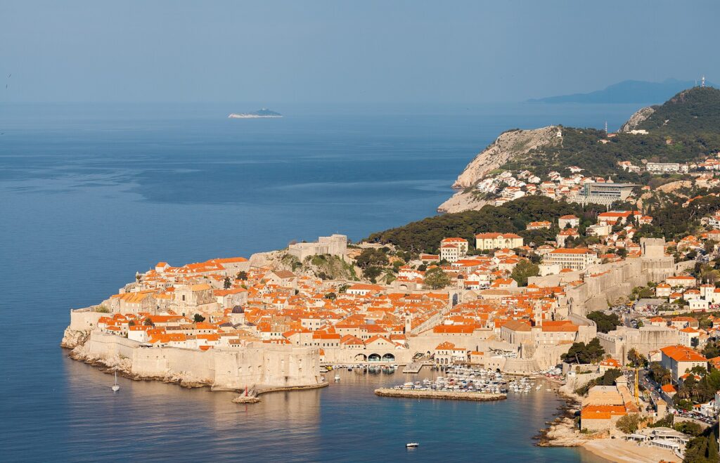 Dubrovnik Old Town surrounded by its city walls on the Adriatic coast