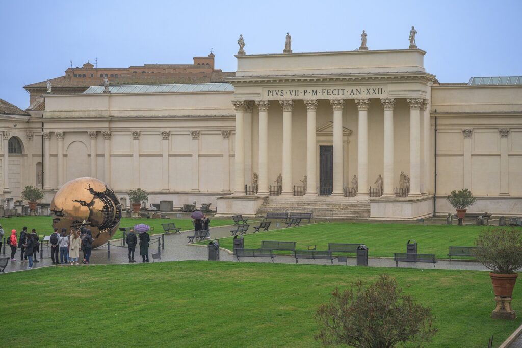 Cortile della Pigna courtyard in the Vatican Museums with the bronze Sphere Within Sphere