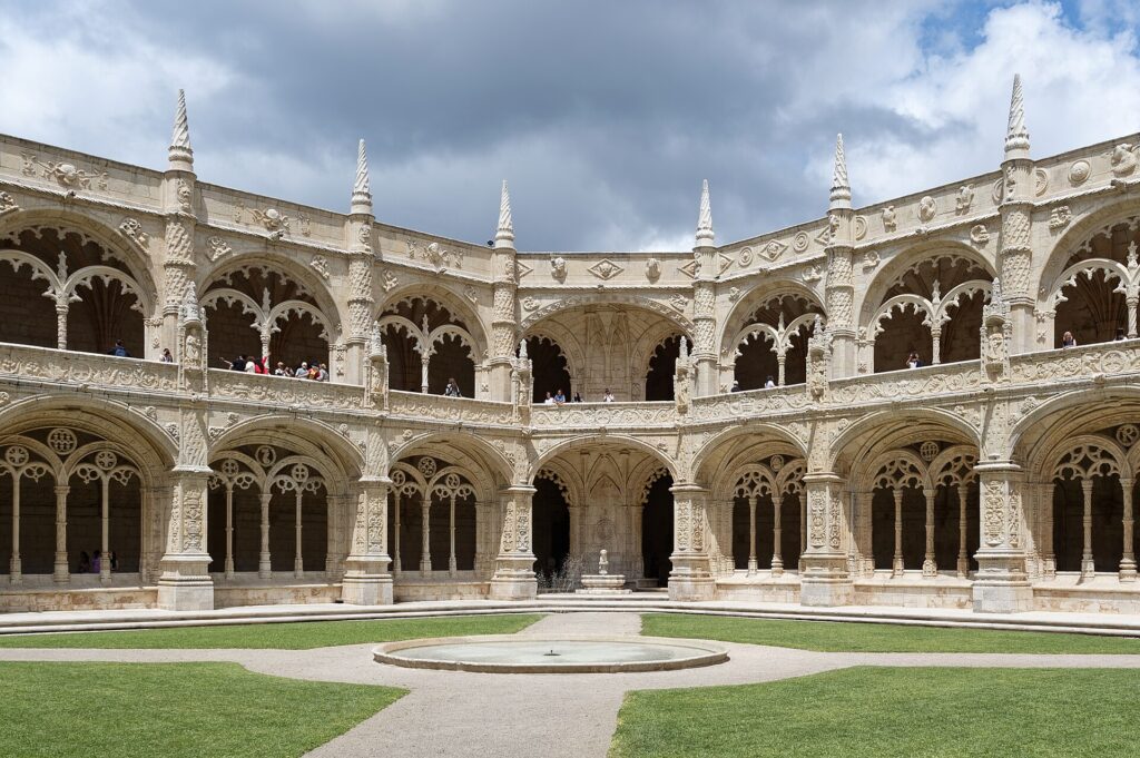 The two-storey Manueline cloister of the Jerónimos Monastery near Belém Tower