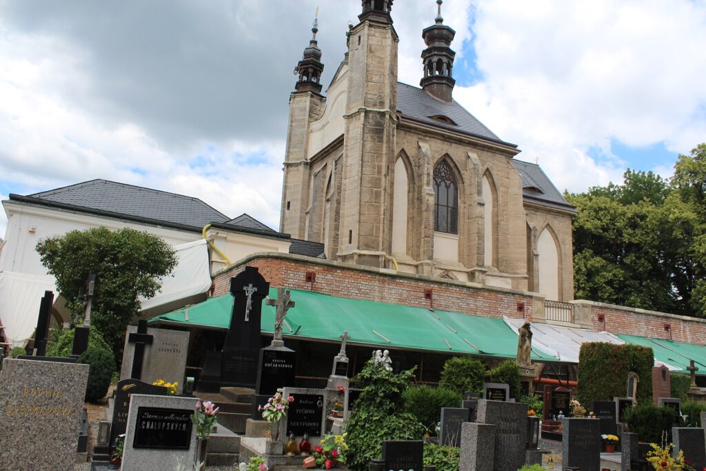 Cemetery Church of All Saints with the Sedlec Ossuary in Kutná Hora, seen from the cemetery