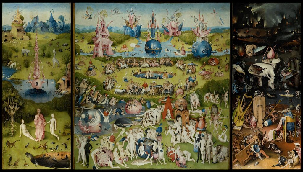 The Garden of Earthly Delights triptych by Hieronymus Bosch, in the Prado Museum