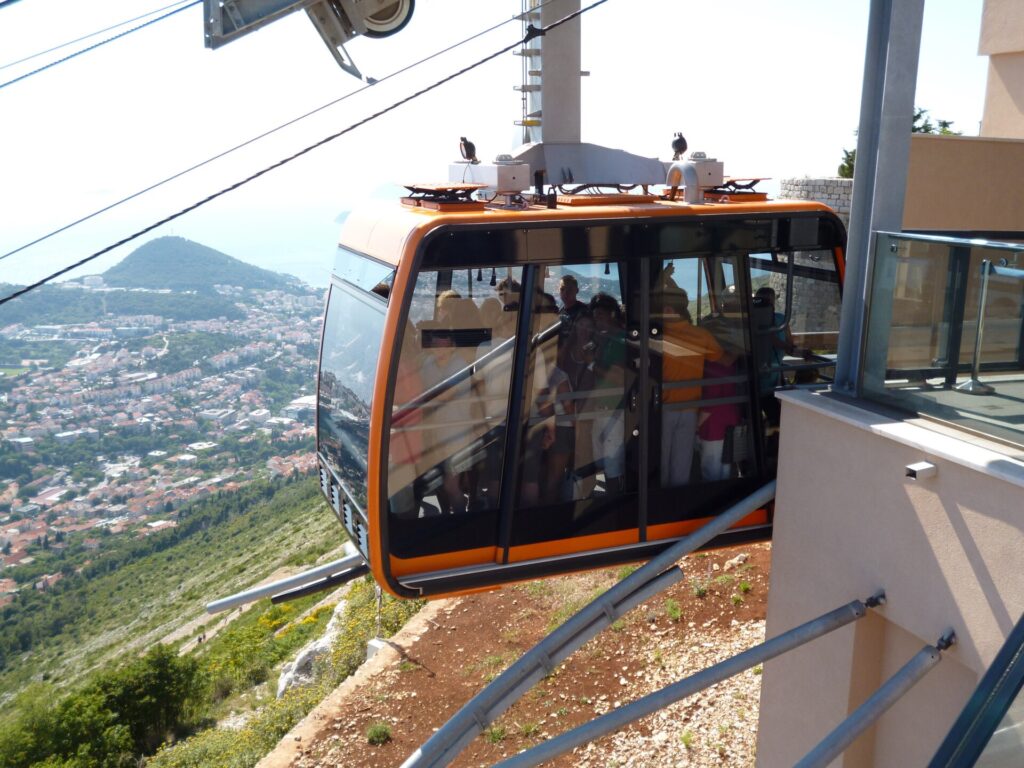 Dubrovnik cable car leaving the upper station on Mount Srđ