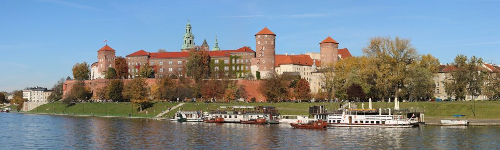 Wawel Royal Castle and Cathedral seen across the Vistula river in Kraków