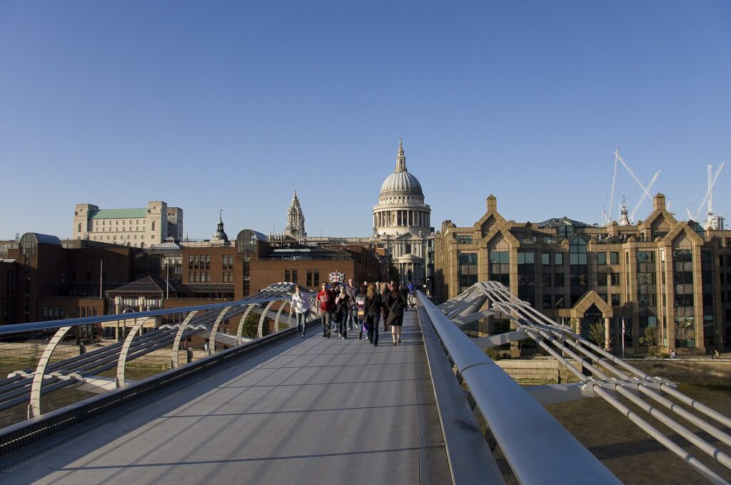 The Millennium Bridge leading across the Thames towards St Paul's Cathedral in London