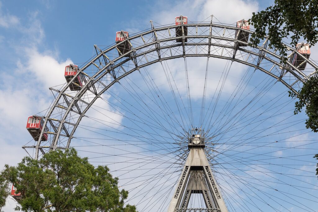The Wiener Riesenrad Ferris wheel in the Prater, Vienna