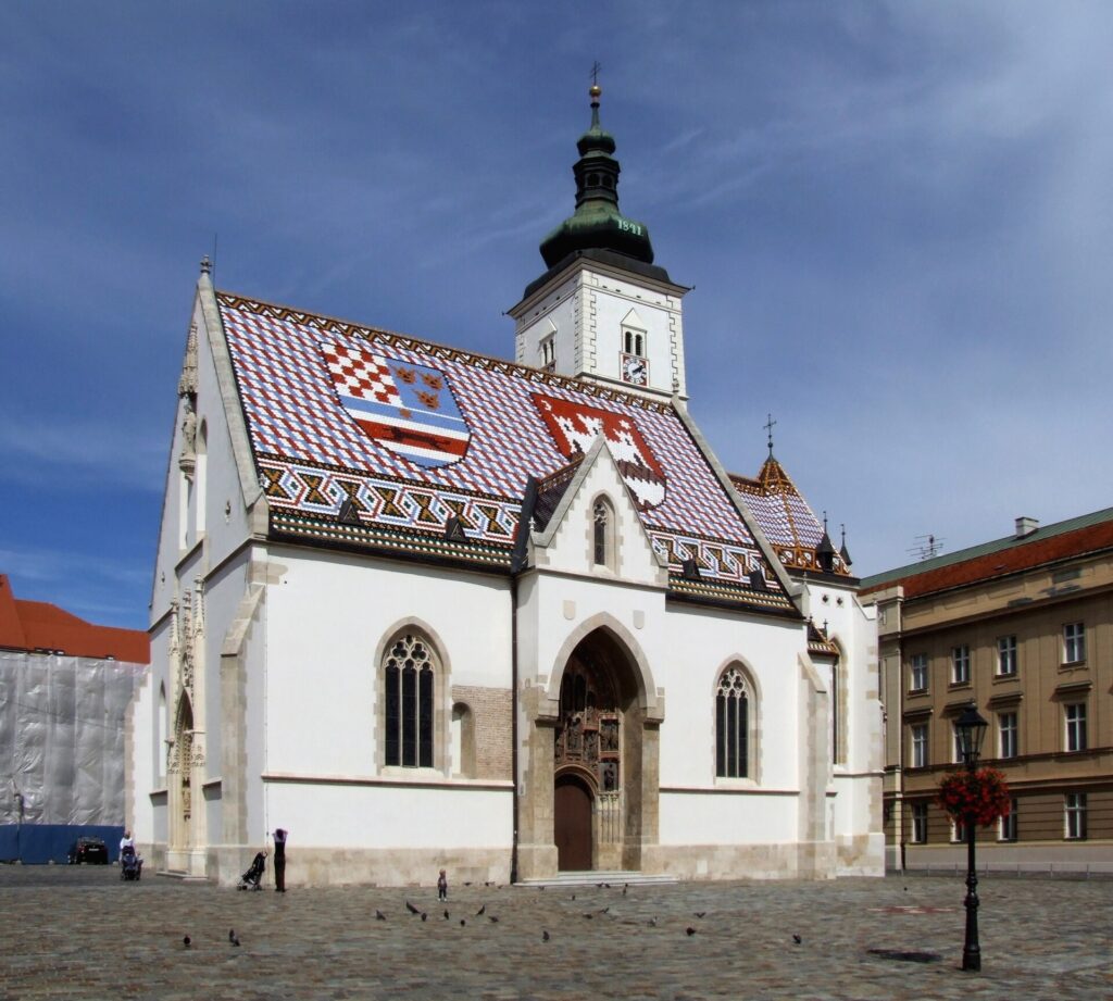 St Mark's Church in Zagreb with its tiled roof showing coats of arms