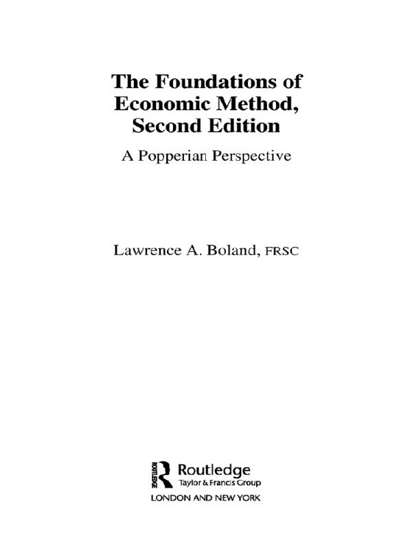 Foundations of Economic Method: A Popperian Perspective