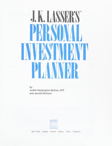 J.K. Lasser's Personal Investment Planner